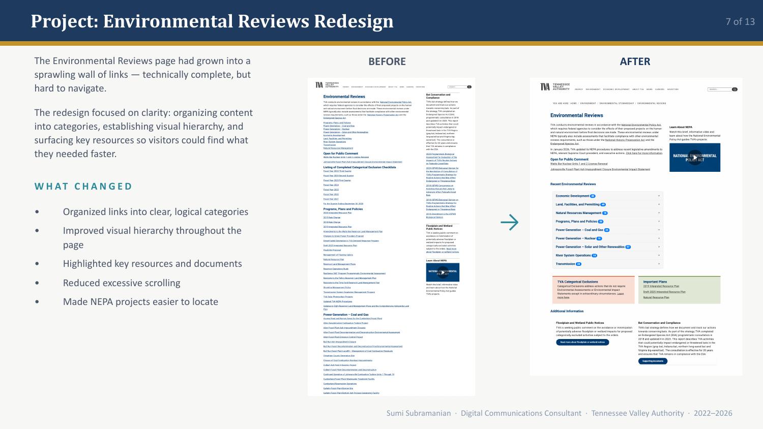 Before and after comparison of the TVA Environmental Reviews page